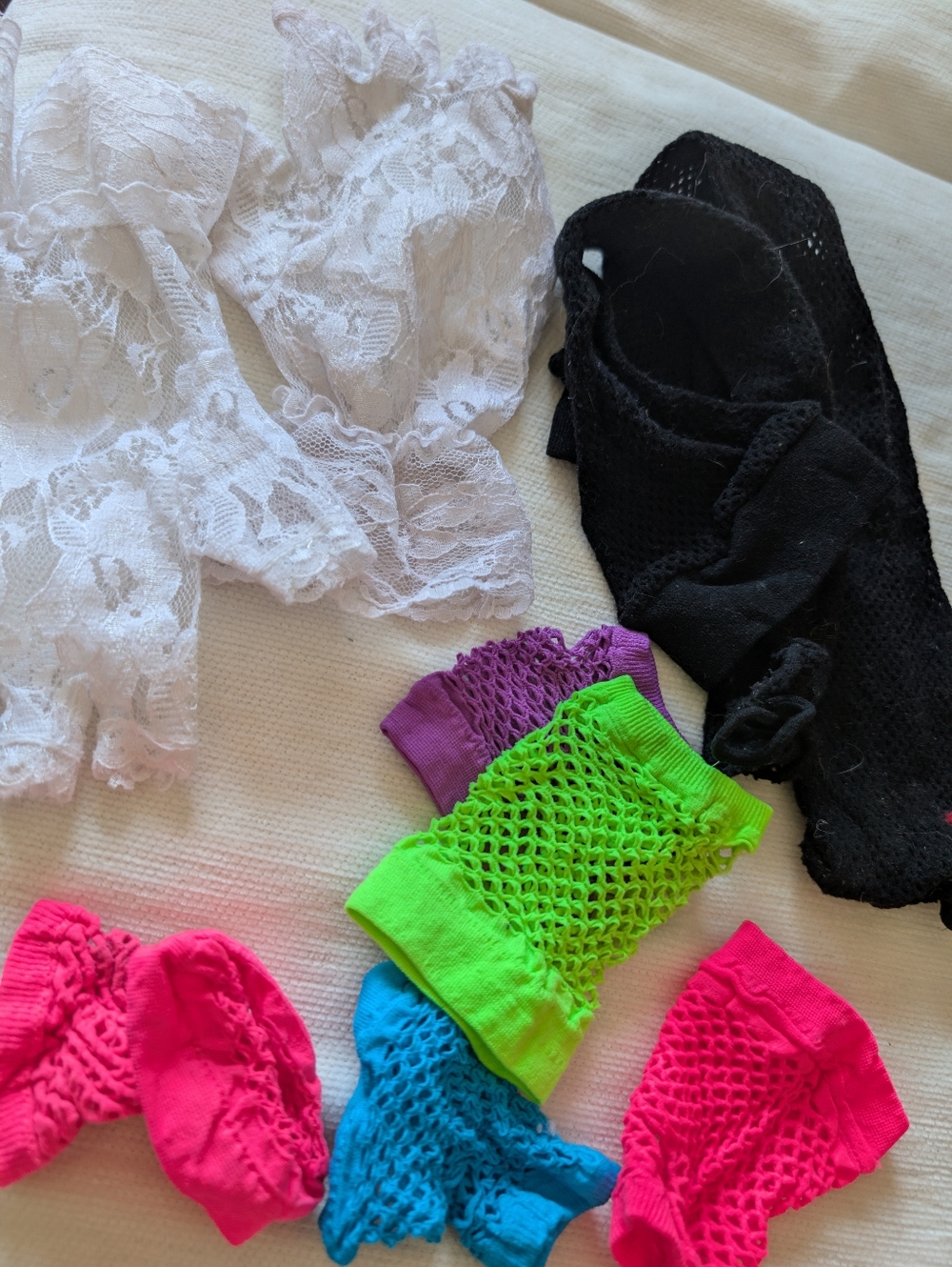 Colorful Fishnet Cuffs & Lace  Set